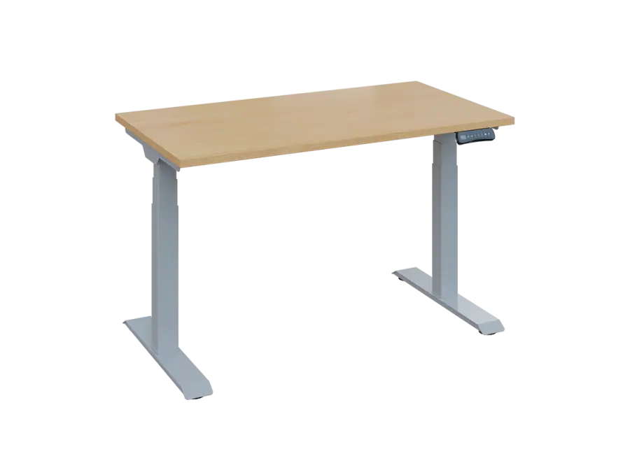 Fleximax 27-12 výškově nastavitelný stůl, kovová podnož stříbrná, deska 25 mm, široký 1200 mm, javor horský